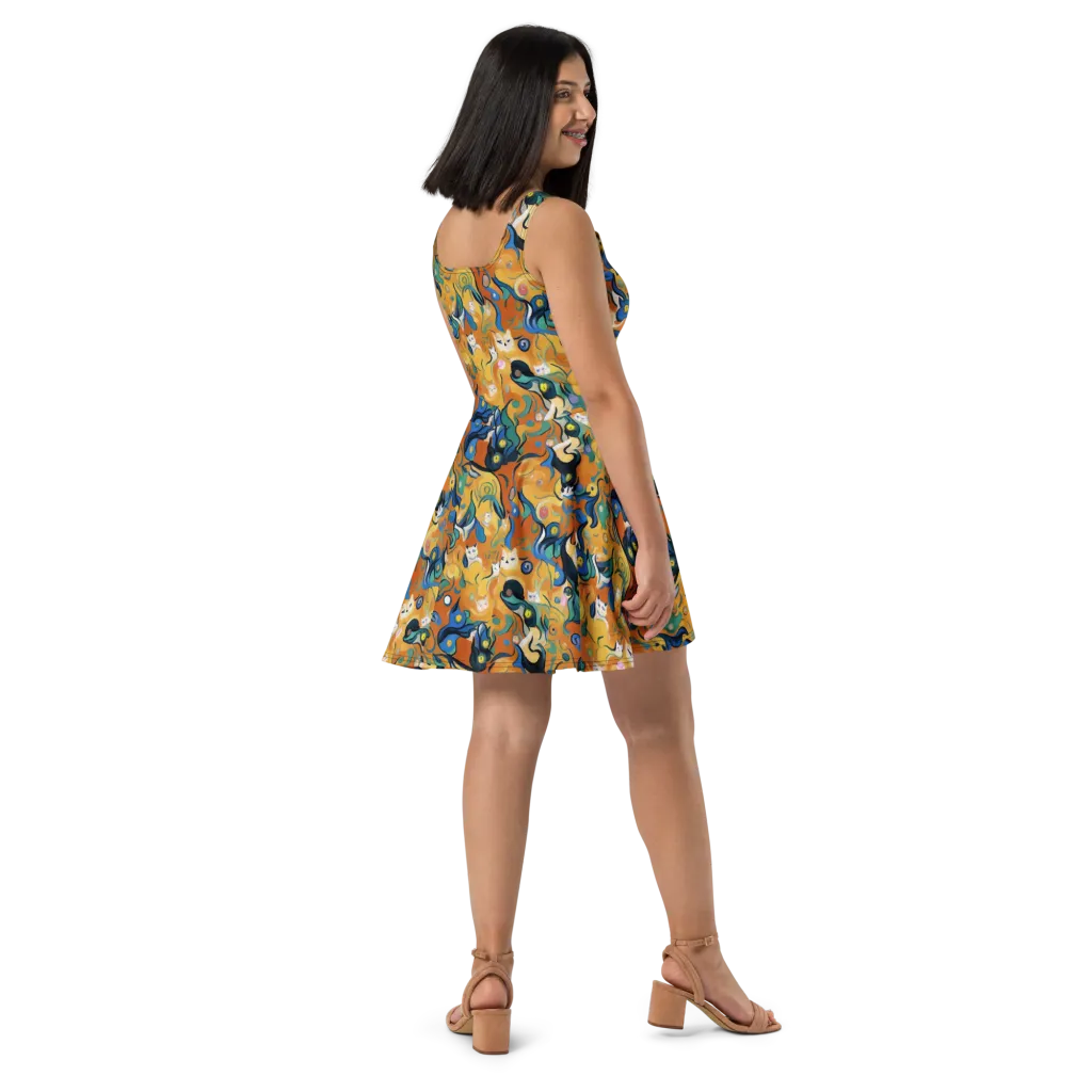Whimsical Feline Dance on Skater Dress — Right