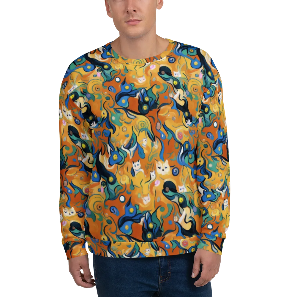 Whimsical Feline Dance on Sweatshirt — Front