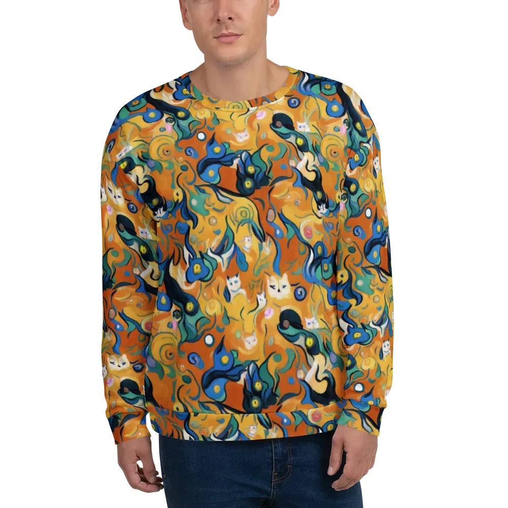Whimsical Feline Dance on Sweatshirt — Front