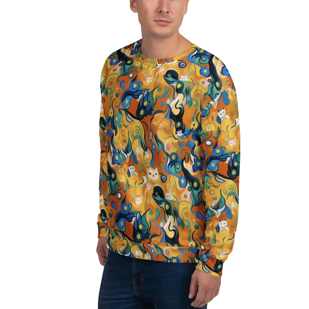 Whimsical Feline Dance on Sweatshirt — Left Front