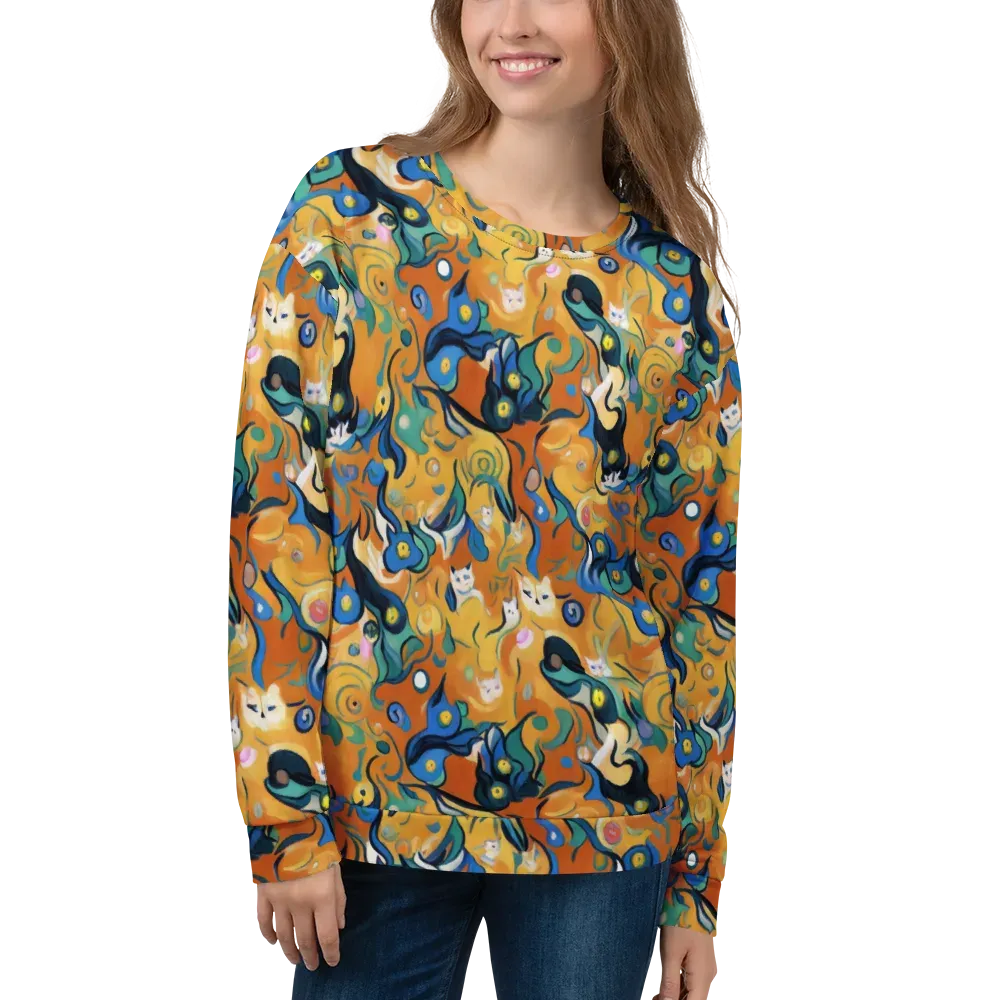 Whimsical Feline Dance on Sweatshirt — Front