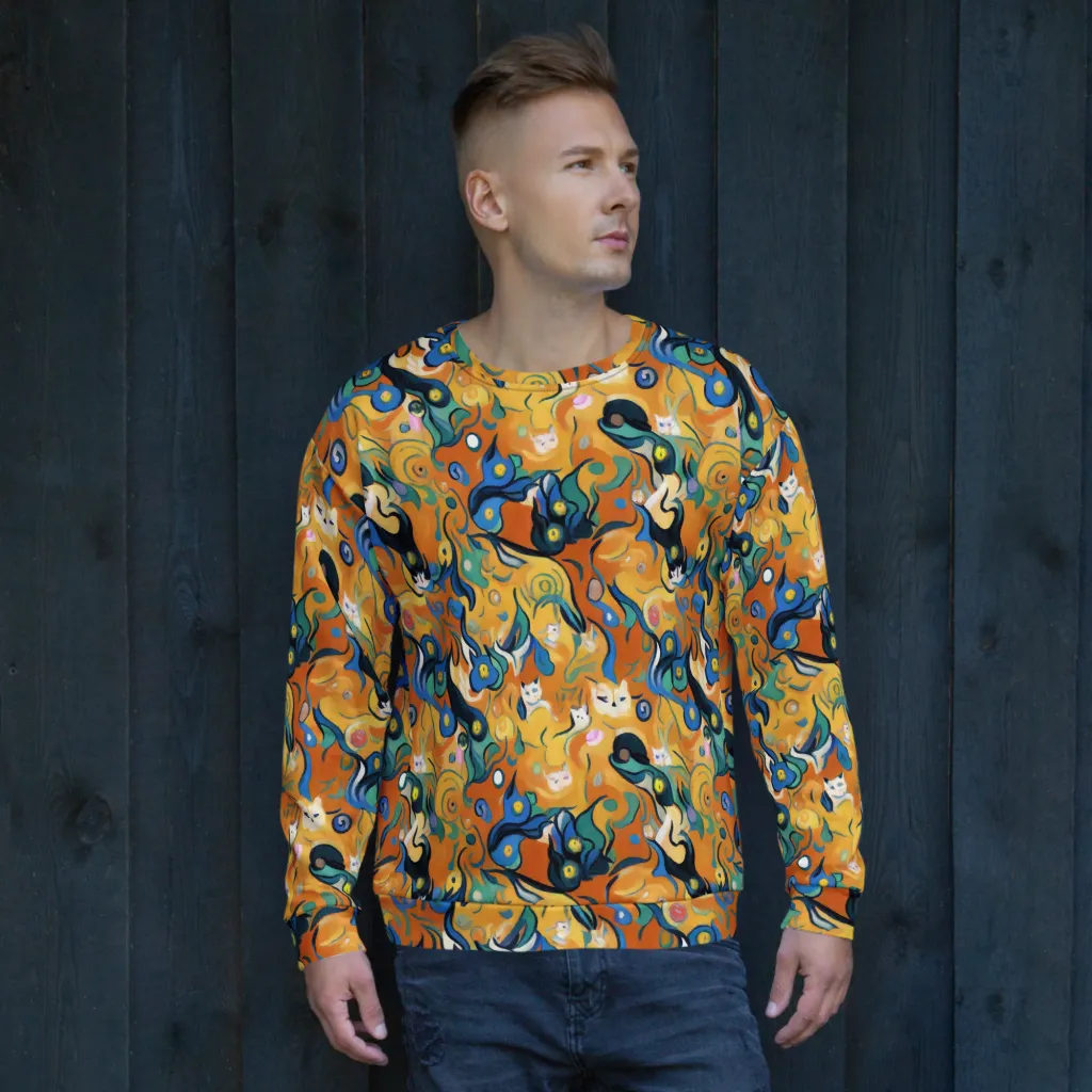 Whimsical Feline Dance on Sweatshirt — Front