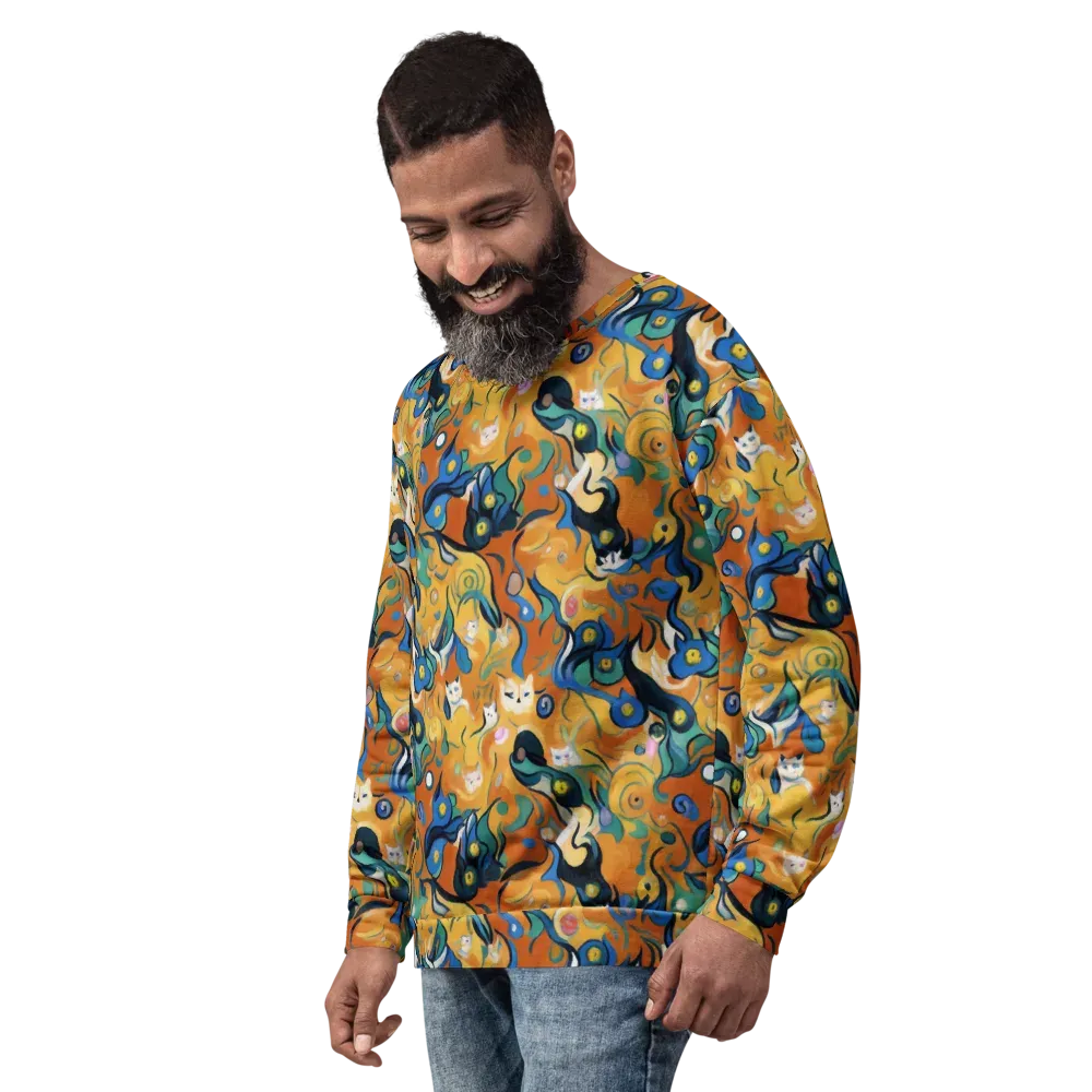 Whimsical Feline Dance on Sweatshirt — Left Front