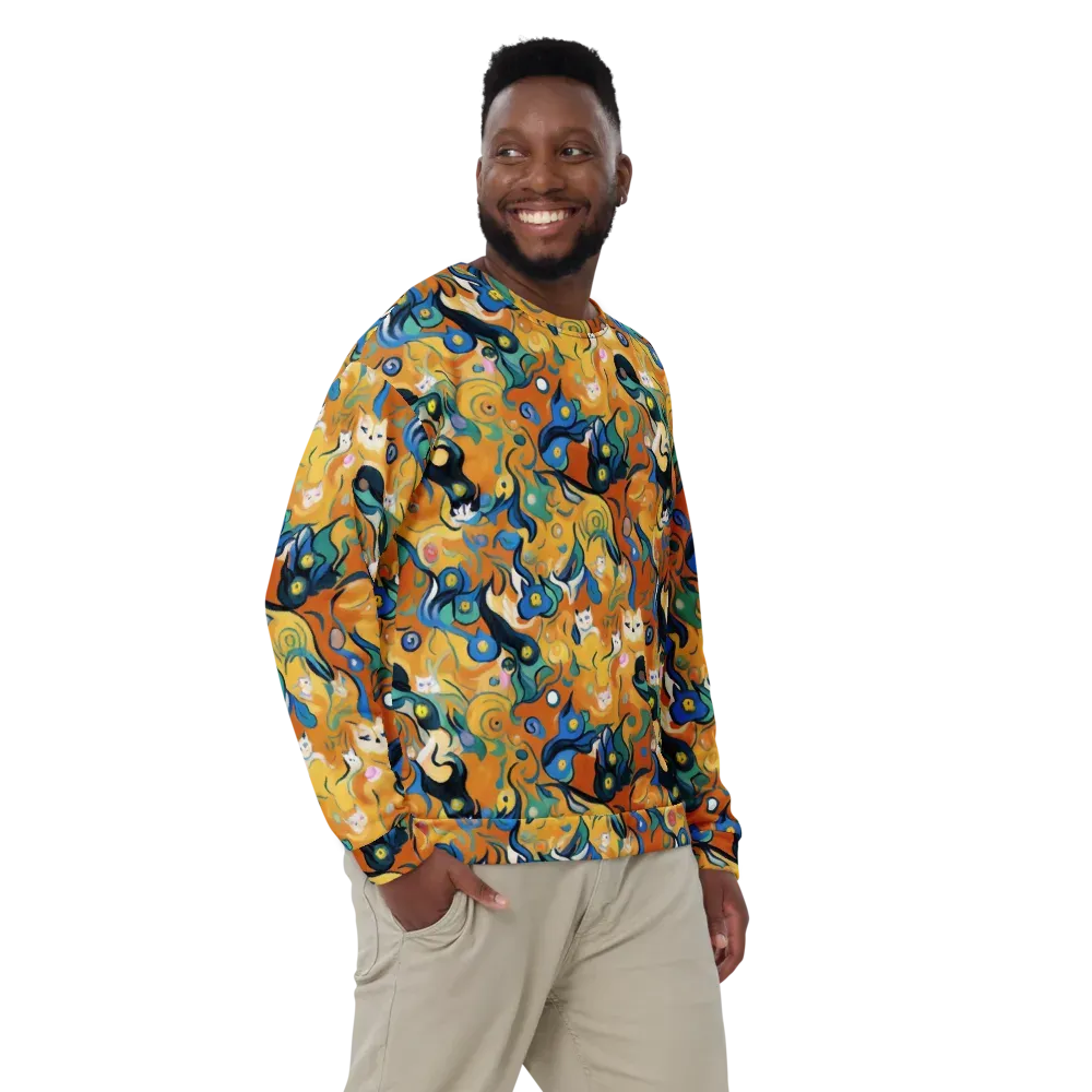 Whimsical Feline Dance on Sweatshirt — Front