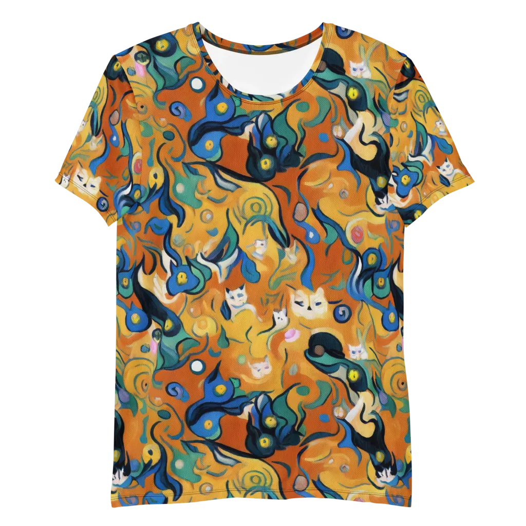 Whimsical Feline Dance on Men's Athletic T-Shirt — Front