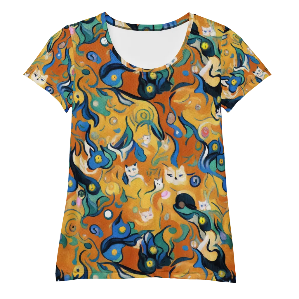Whimsical Feline Dance on Women's Athletic T-Shirt — Front