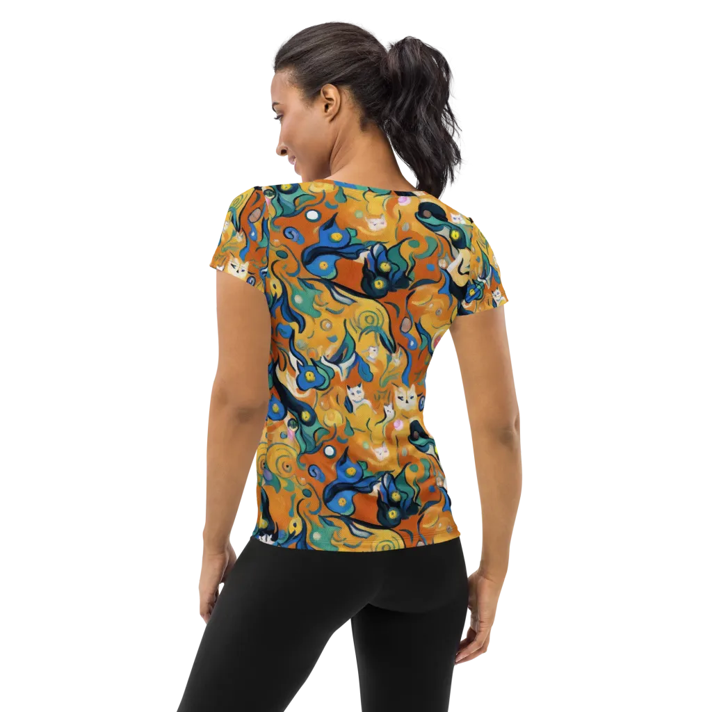 Whimsical Feline Dance on Women's Athletic T-Shirt — Back