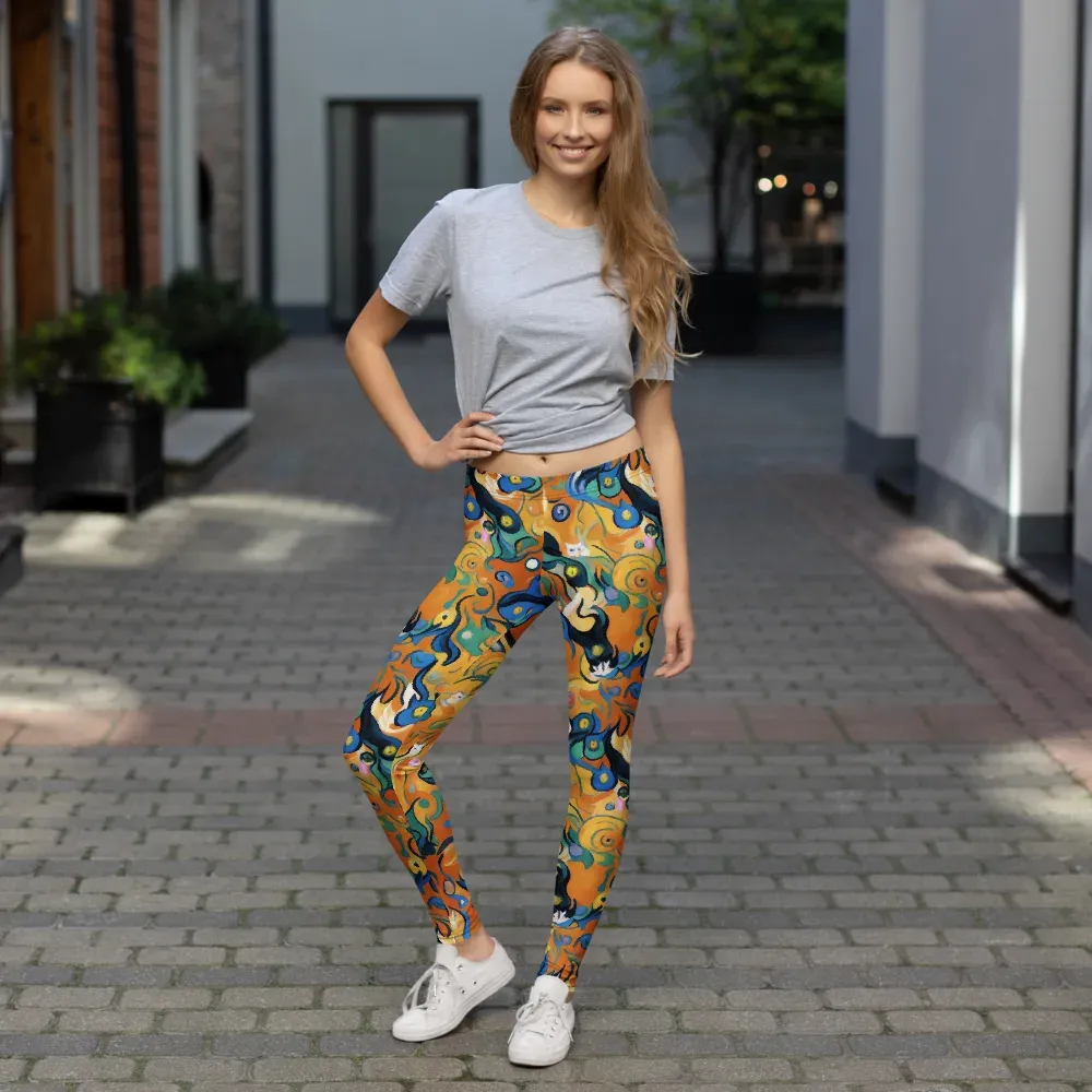 Whimsical Feline Dance on Leggings — Front