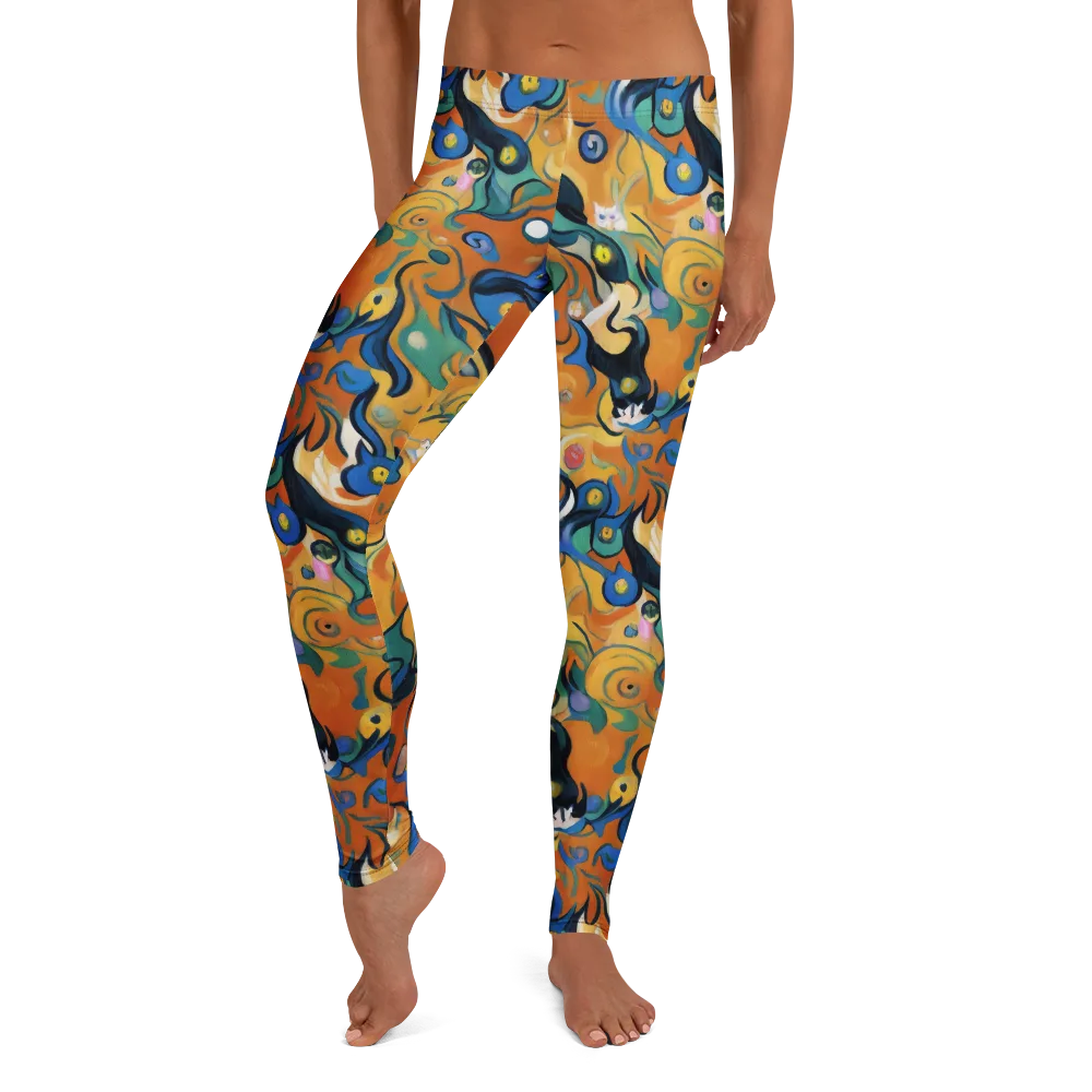 Whimsical Feline Dance on Leggings — Front