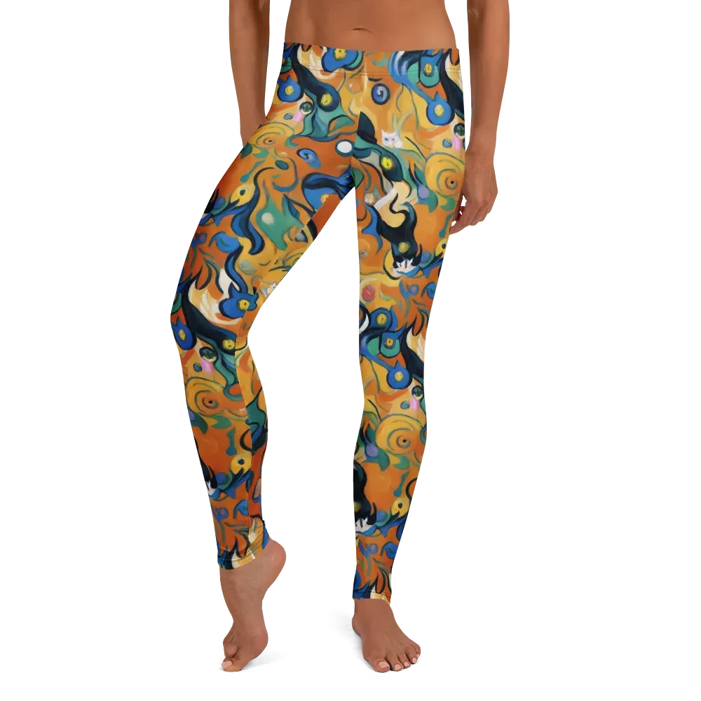 Whimsical Feline Dance on Leggings — Front