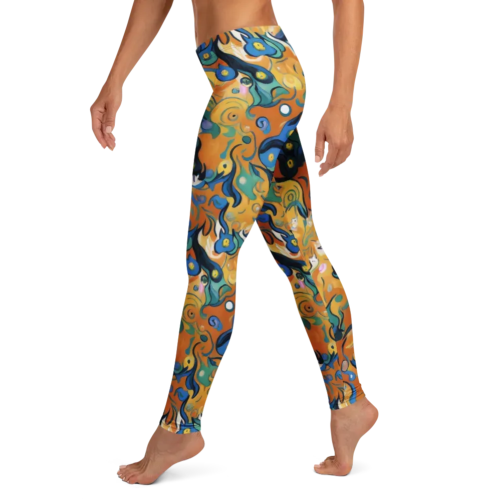Whimsical Feline Dance on Leggings — Left