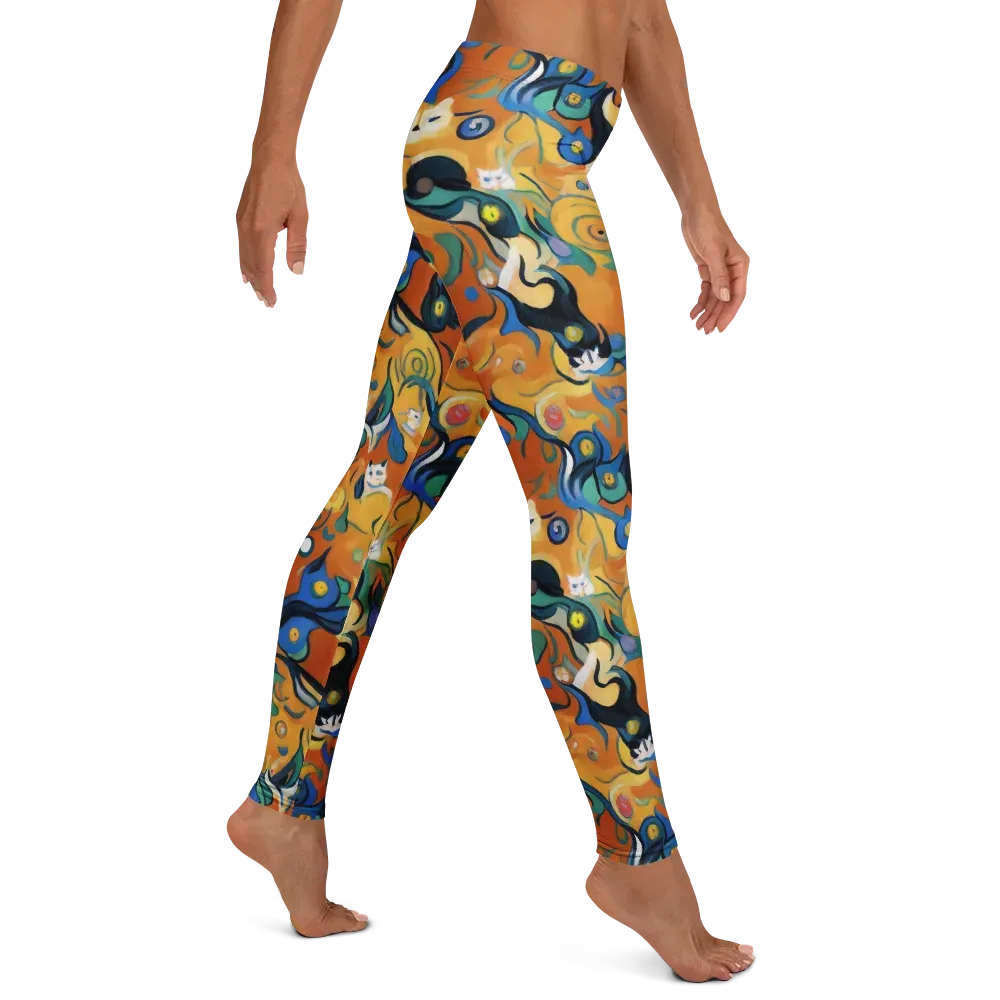 Whimsical Feline Dance on Leggings — Right
