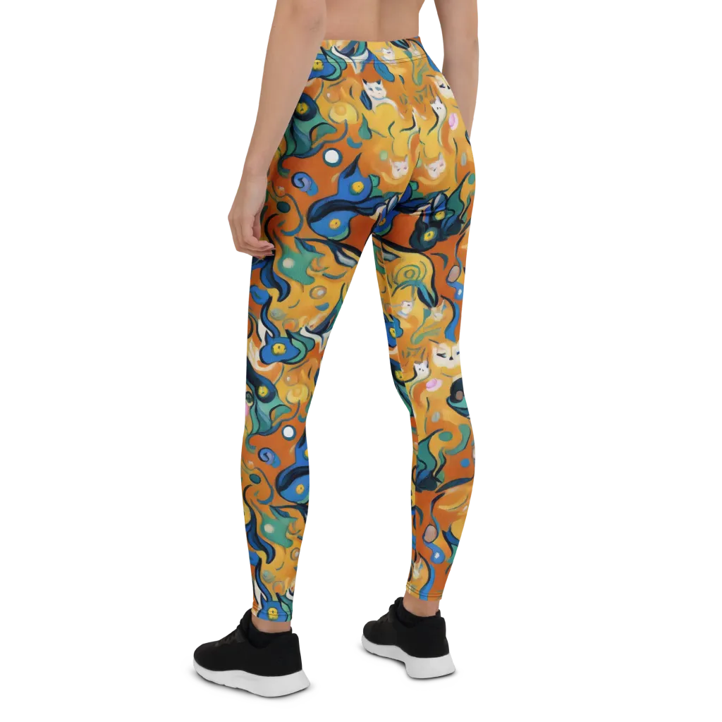 Whimsical Feline Dance on Leggings — Back