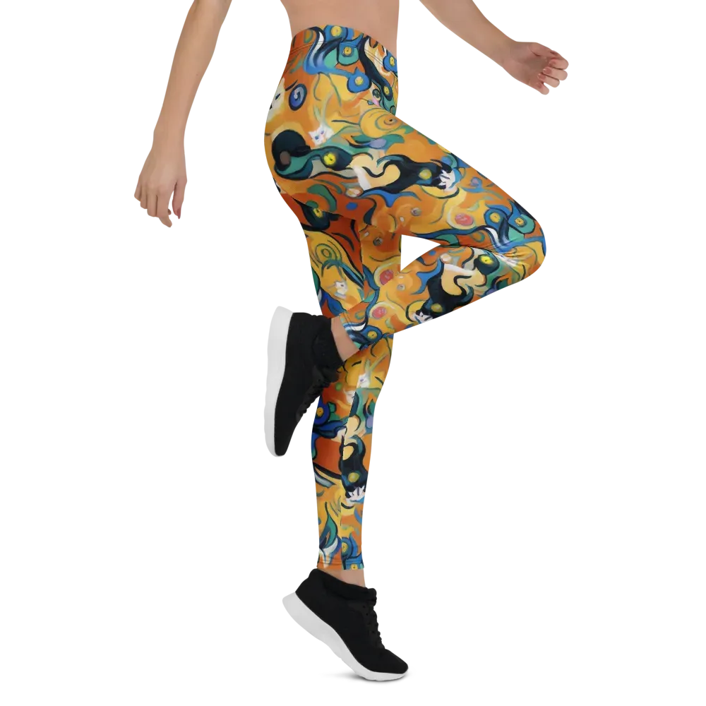Whimsical Feline Dance on Leggings — Right