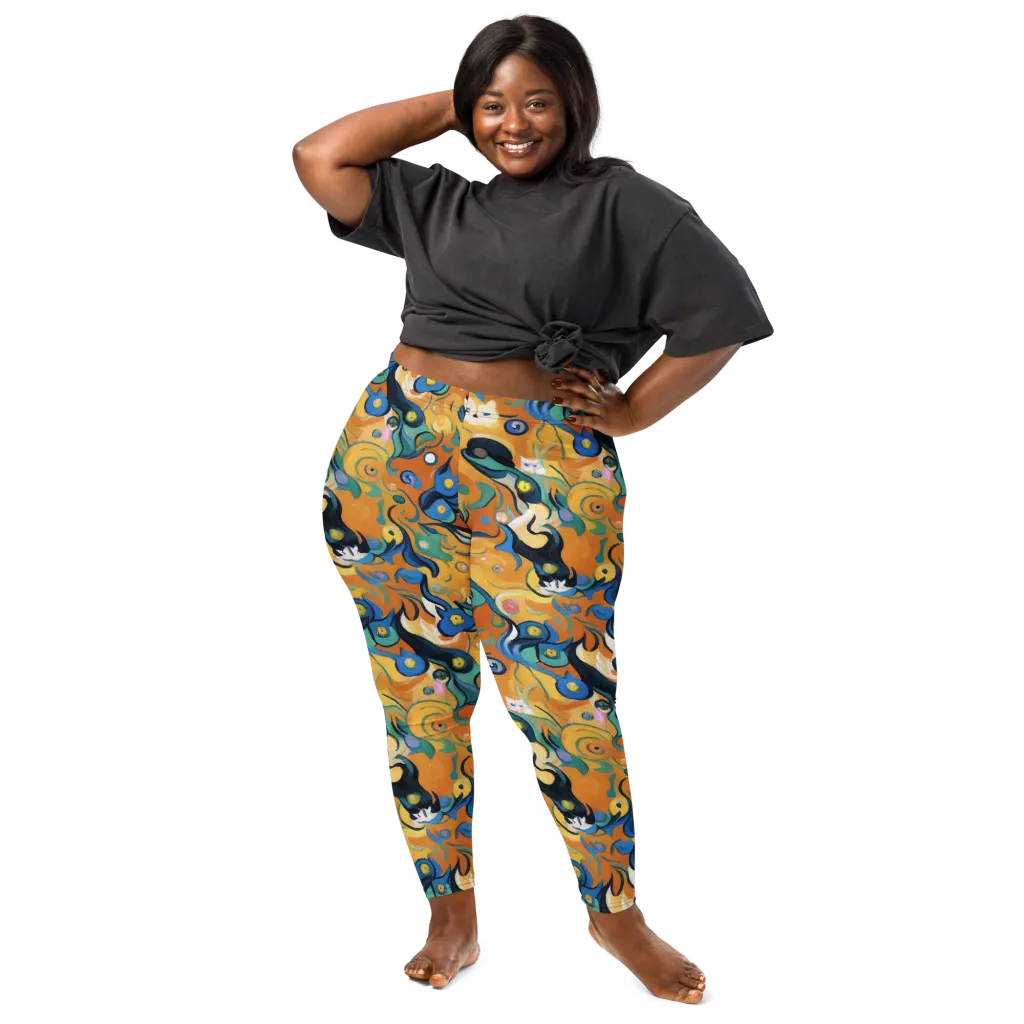 Whimsical Feline Dance on Leggings — Front