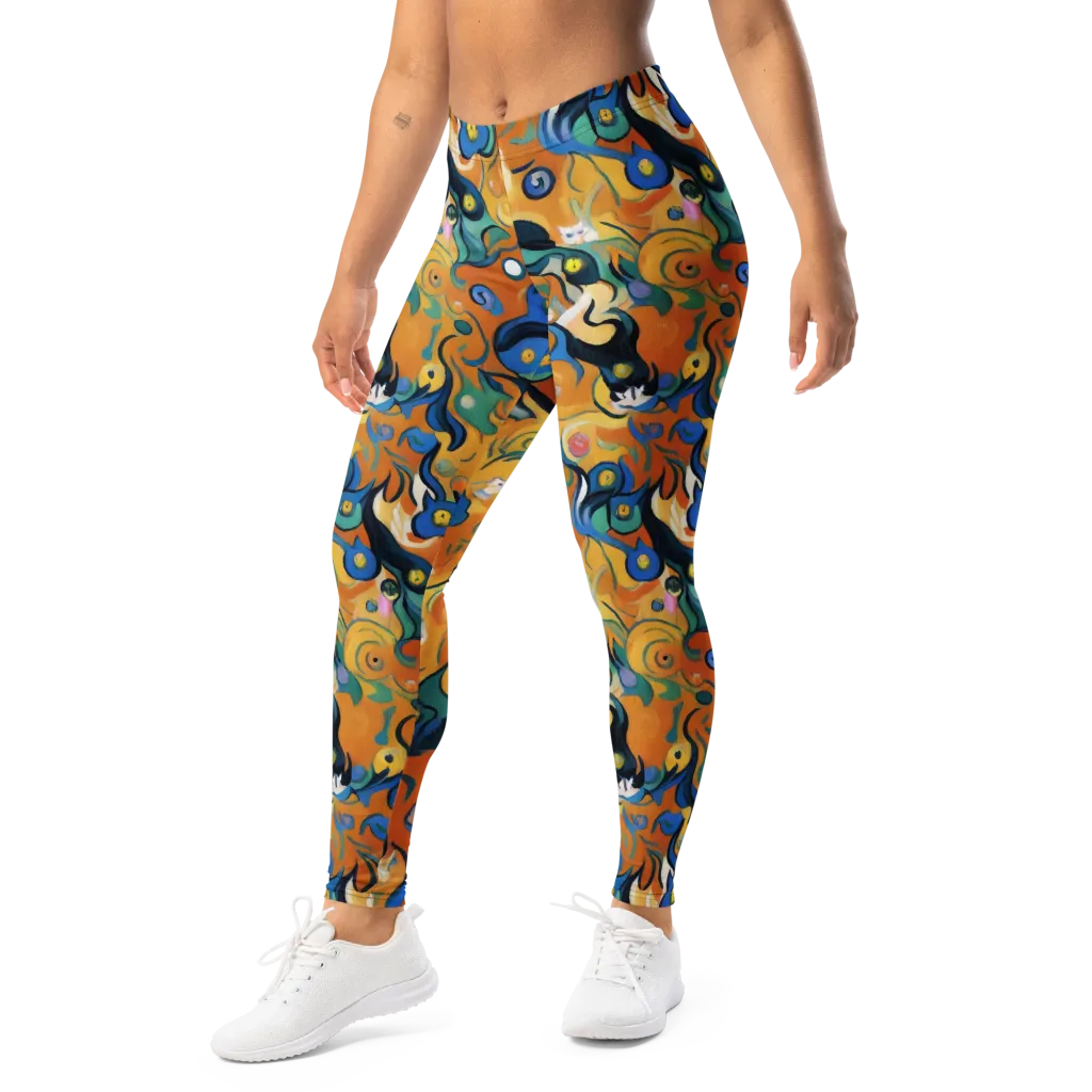 Whimsical Feline Dance on Leggings — Left Front