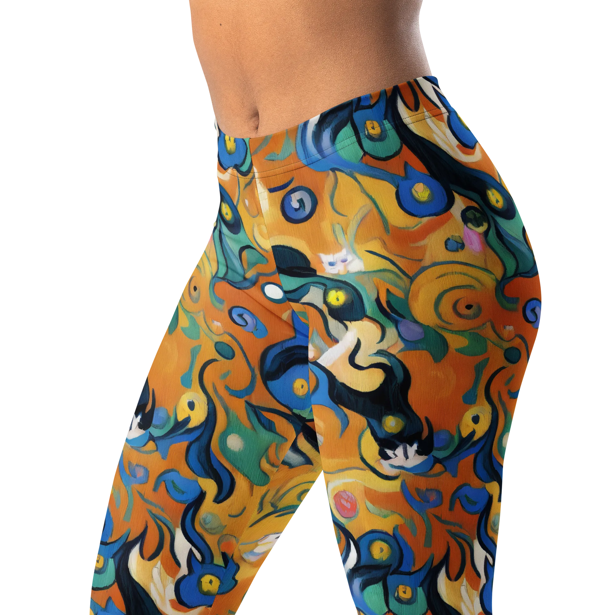 Whimsical Feline Dance on Leggings — Left Front