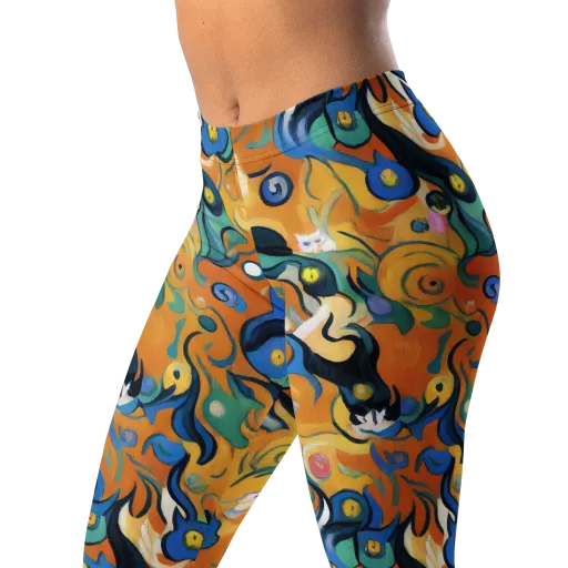 Whimsical Feline Dance on a Leggings