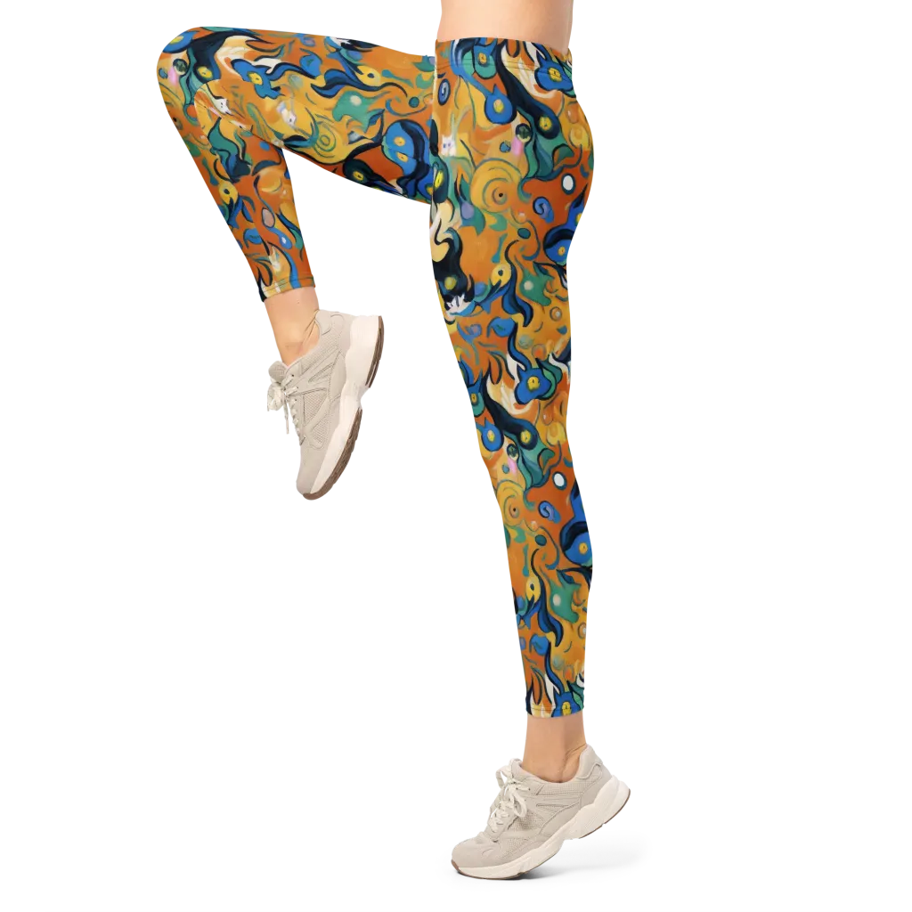 Whimsical Feline Dance on Leggings — Left