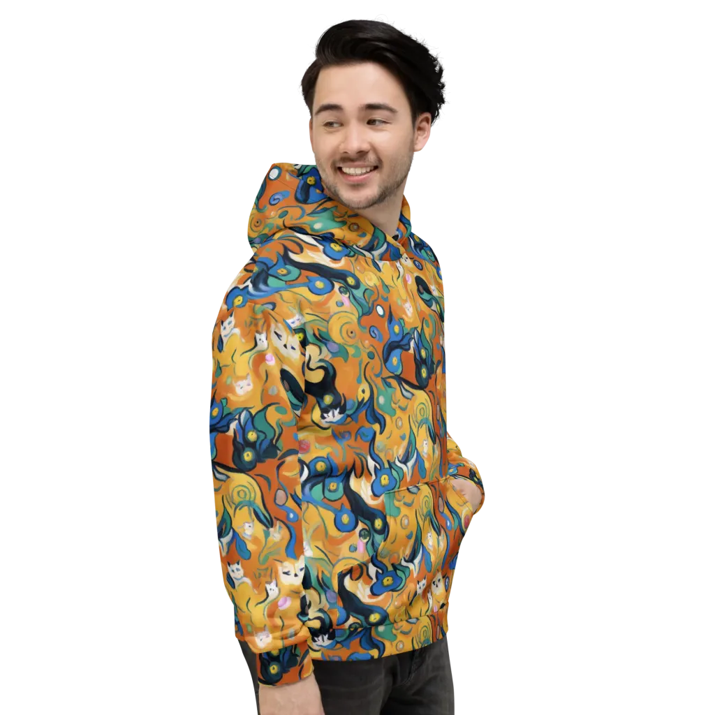 Whimsical Feline Dance on Hoodie — Right