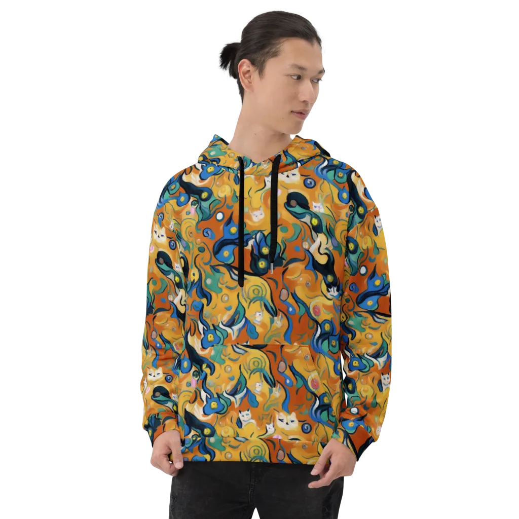 Whimsical Feline Dance on Hoodie — Front