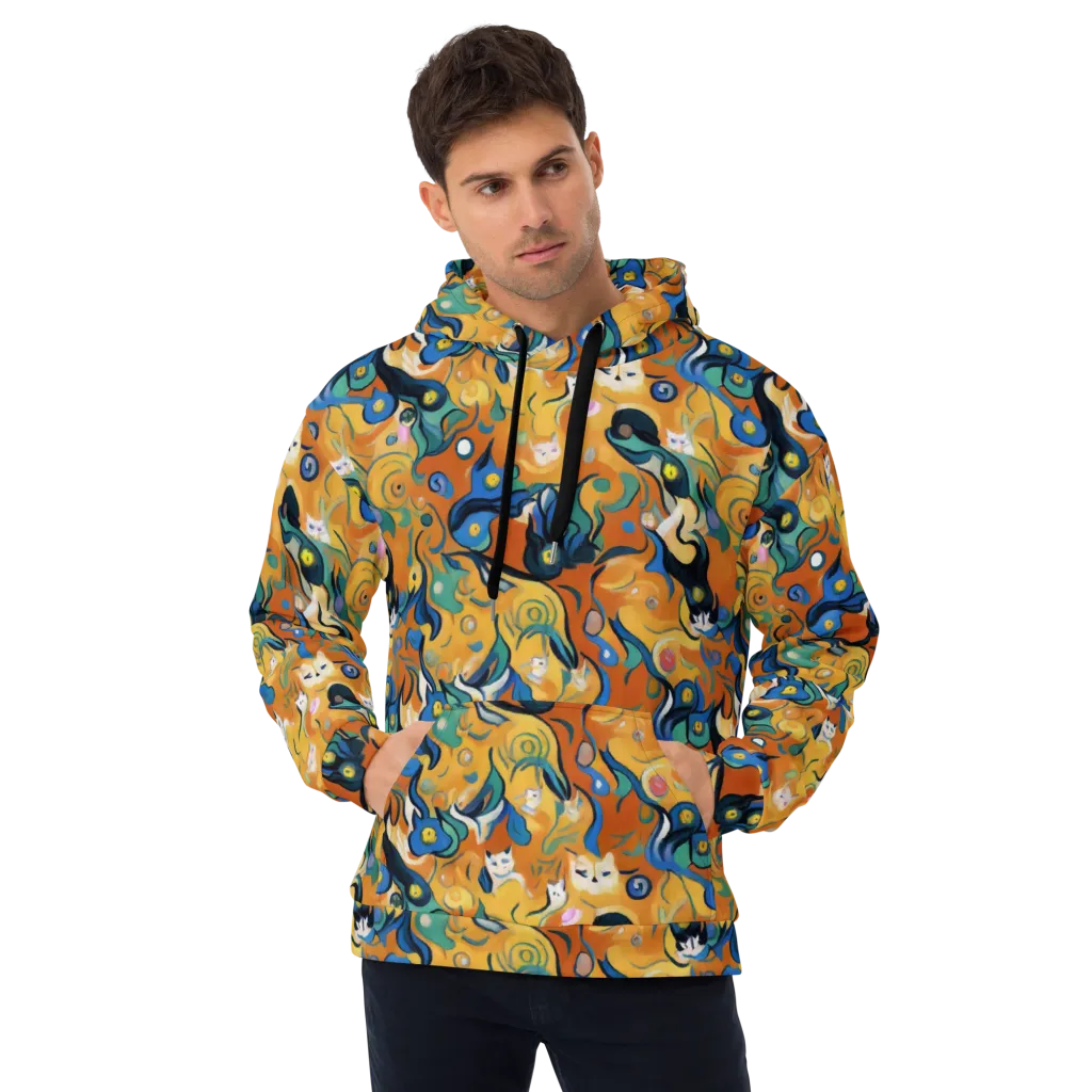 Whimsical Feline Dance on Hoodie — Front