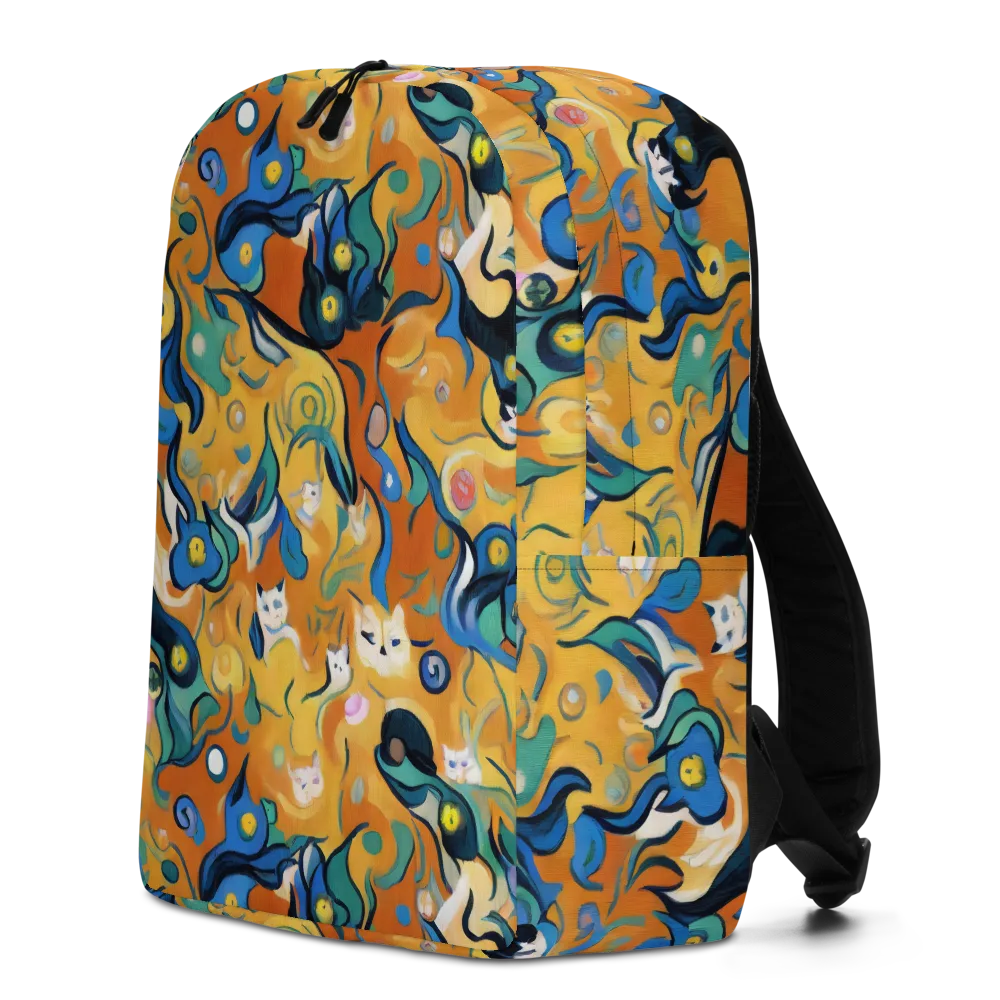 Whimsical Feline Dance on Minimalist Backpack — Left