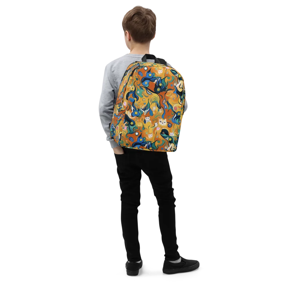 Whimsical Feline Dance on Minimalist Backpack — Right Front