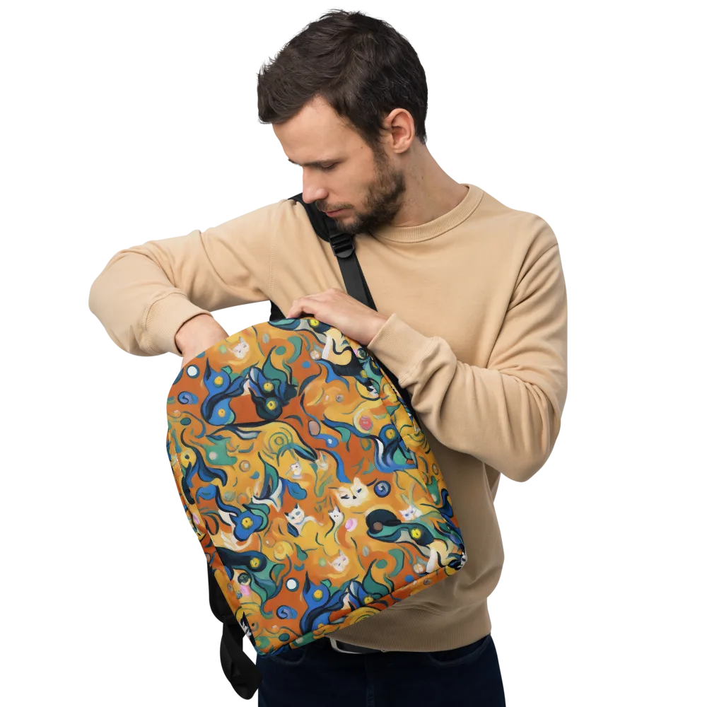 Whimsical Feline Dance on Minimalist Backpack — Front