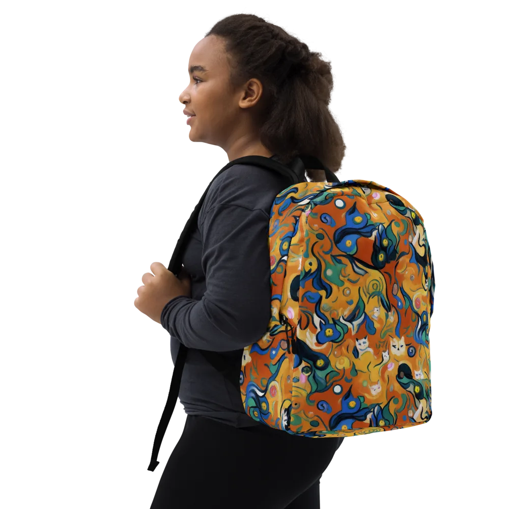 Whimsical Feline Dance on Minimalist Backpack — Right Front
