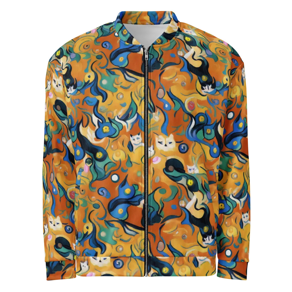 Whimsical Feline Dance on Bomber Jacket — Front