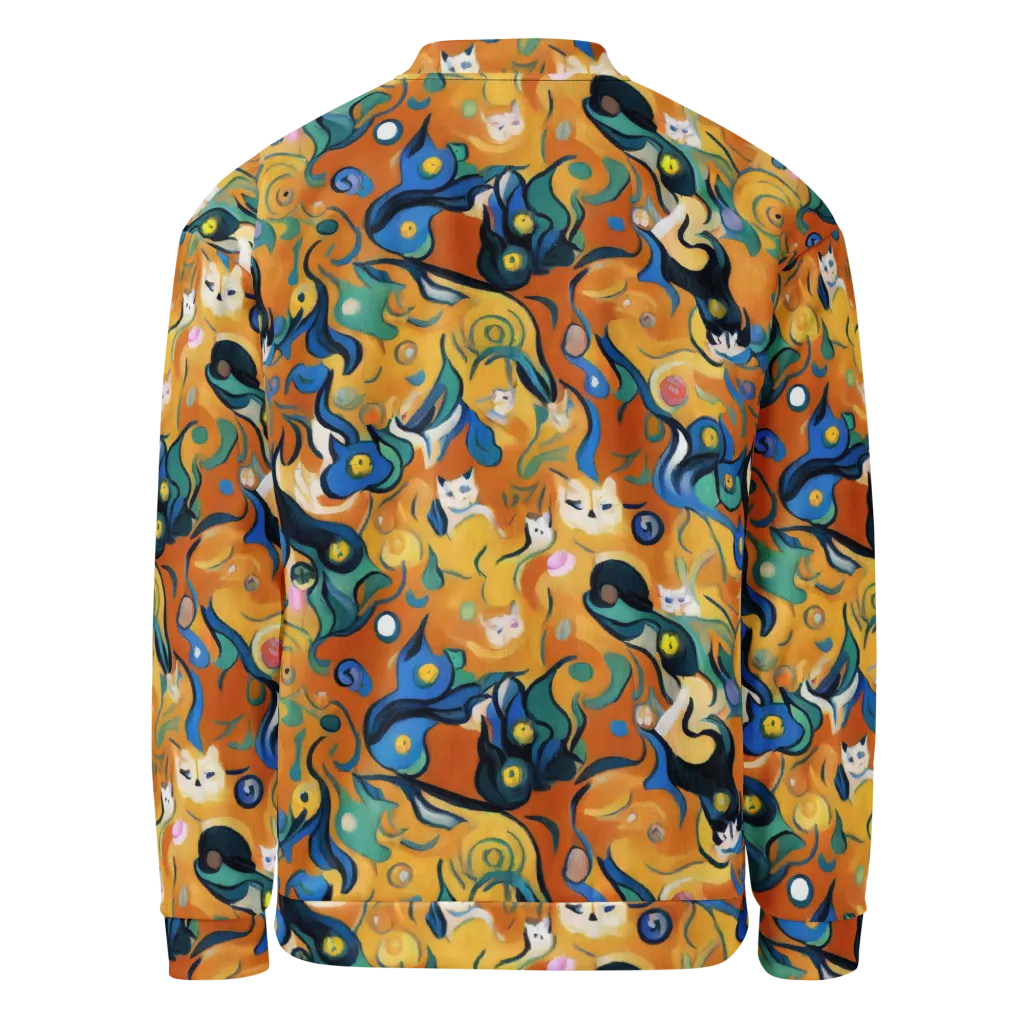 Whimsical Feline Dance on Bomber Jacket — Back