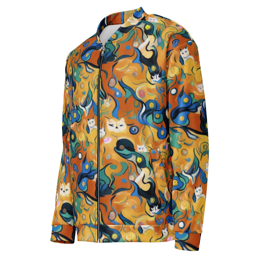 Whimsical Feline Dance on Bomber Jacket — Left Front