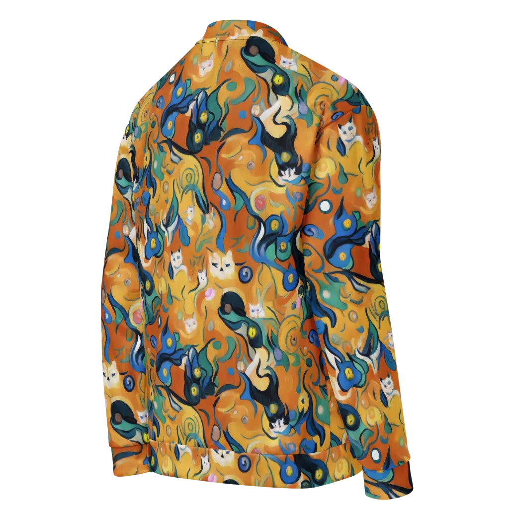 Whimsical Feline Dance on Bomber Jacket — Right Back