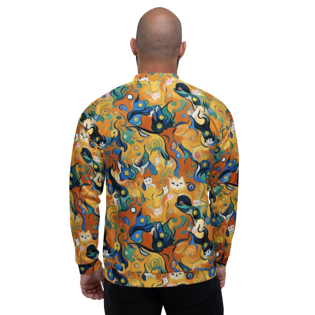 Whimsical Feline Dance on Bomber Jacket — Back