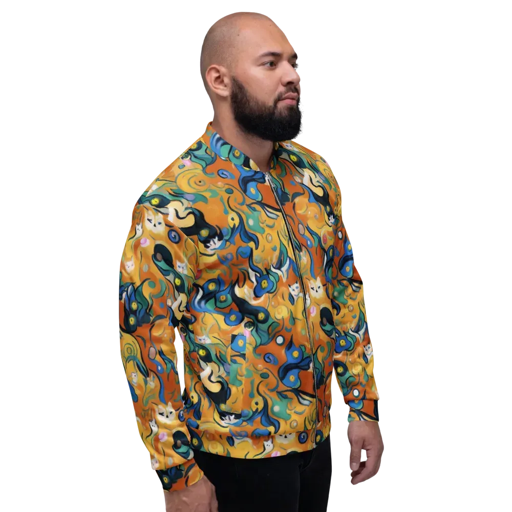 Whimsical Feline Dance on Bomber Jacket — Right