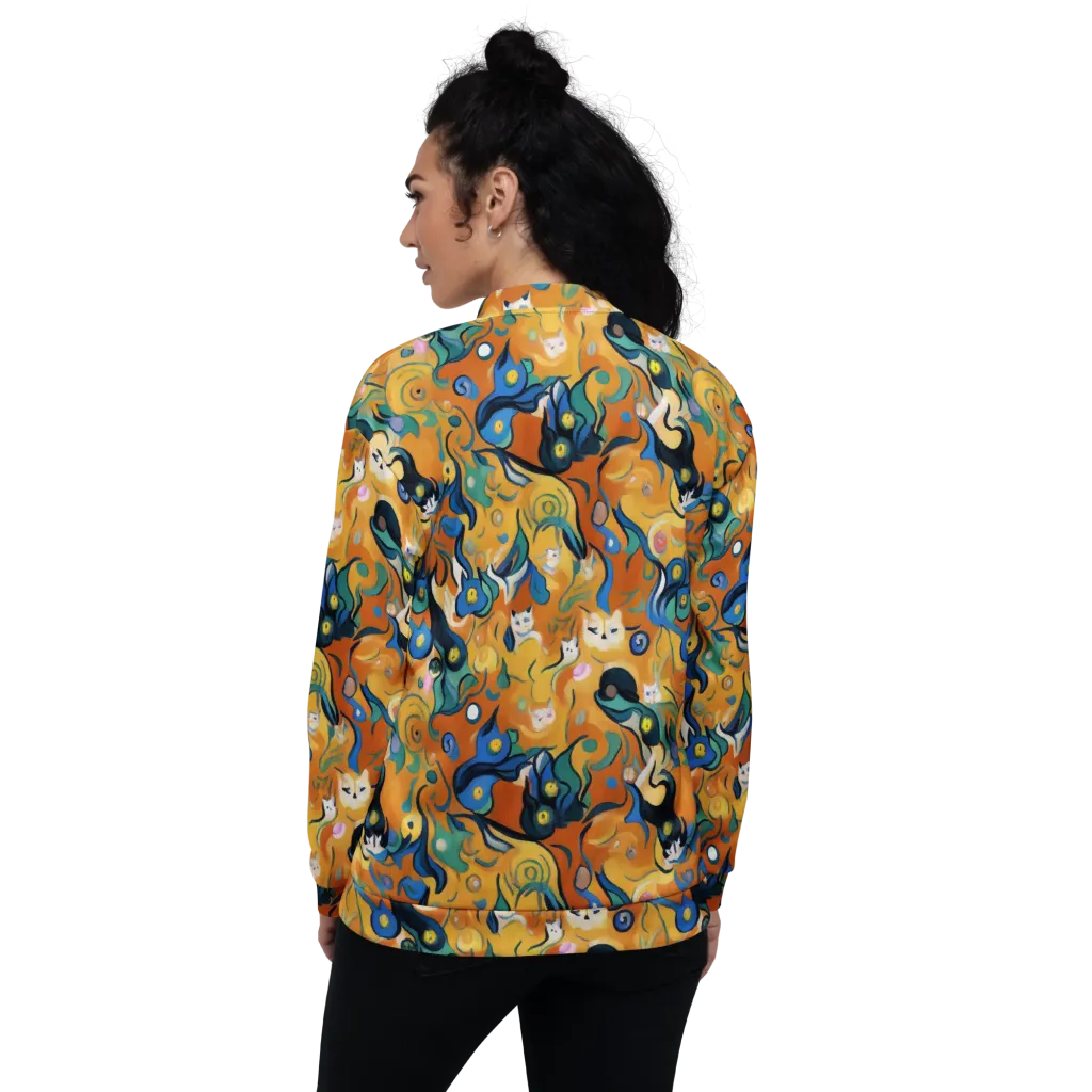 Whimsical Feline Dance on Bomber Jacket — Back