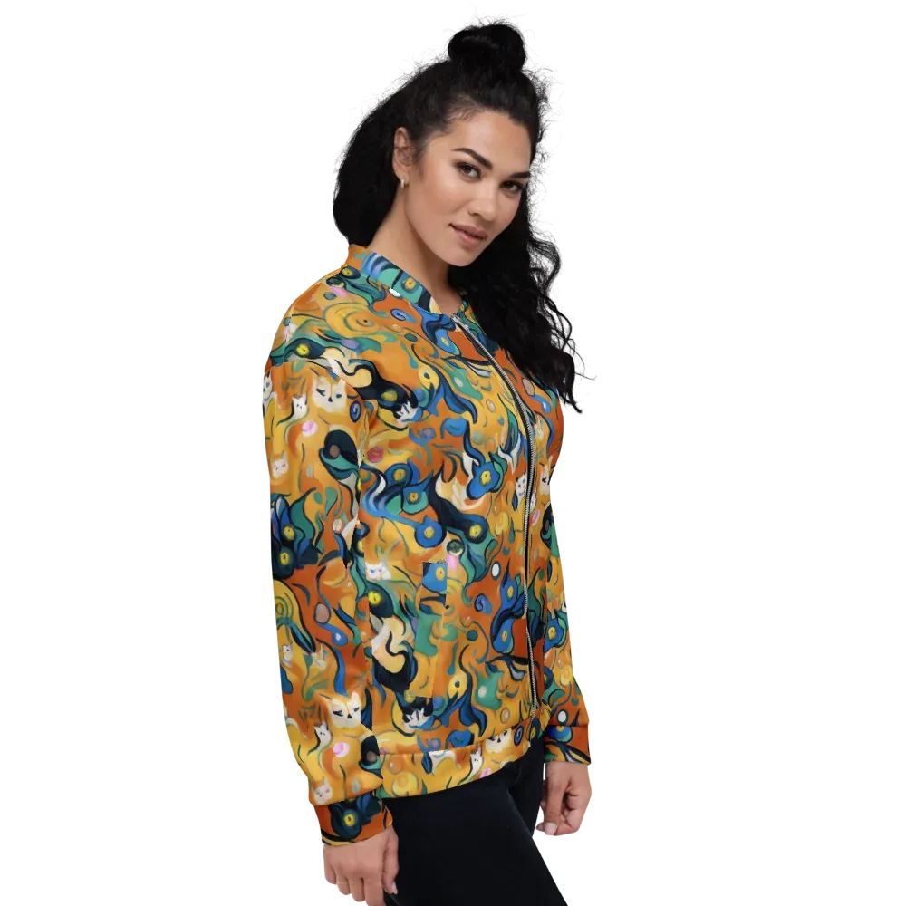 Whimsical Feline Dance on Bomber Jacket — Right