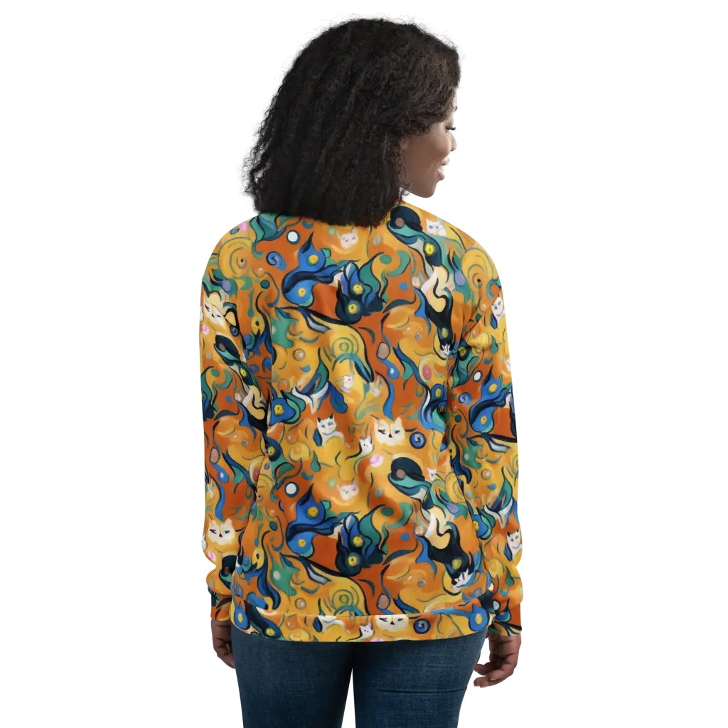 Whimsical Feline Dance on Bomber Jacket — Back