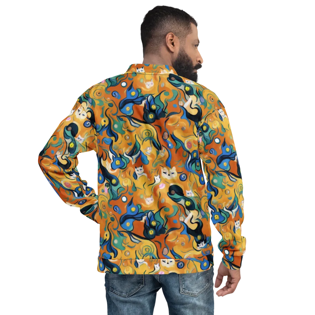 Whimsical Feline Dance on Bomber Jacket — Back