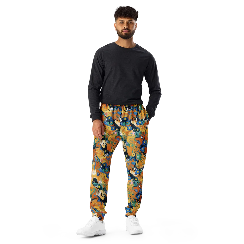 Whimsical Feline Dance on Men's Joggers — Front