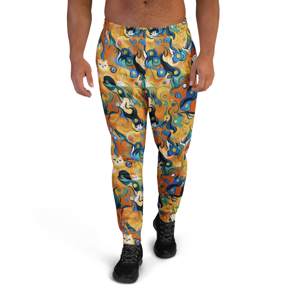 Whimsical Feline Dance on Men's Joggers — Front