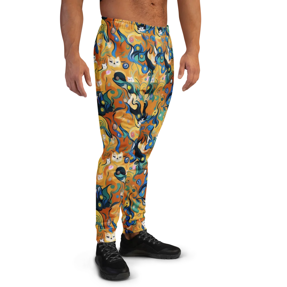 Whimsical Feline Dance on Men's Joggers — Right