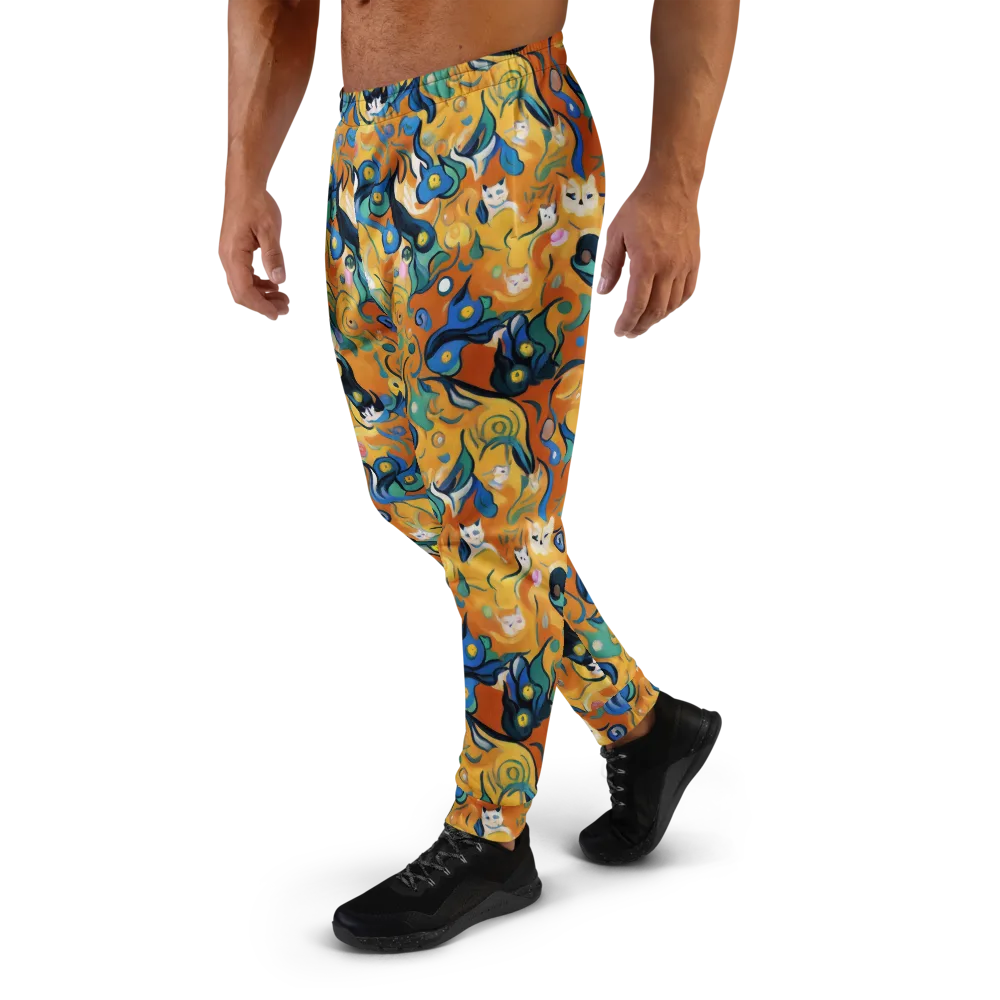 Whimsical Feline Dance on Men's Joggers — Left