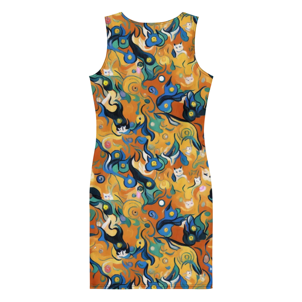 Whimsical Feline Dance on Bodycon Dress — Back