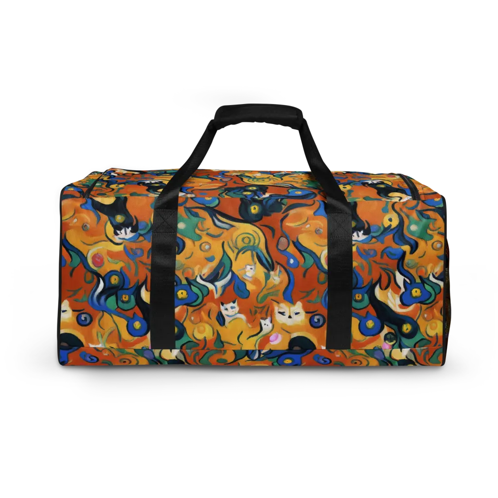 Whimsical Feline Dance on Duffle Bag — Back