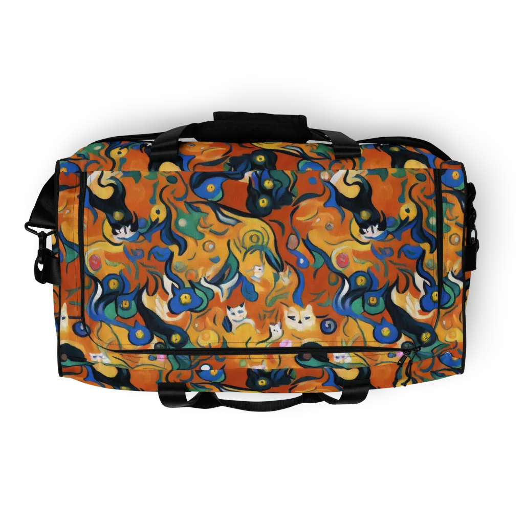 Whimsical Feline Dance on Duffle Bag — Top