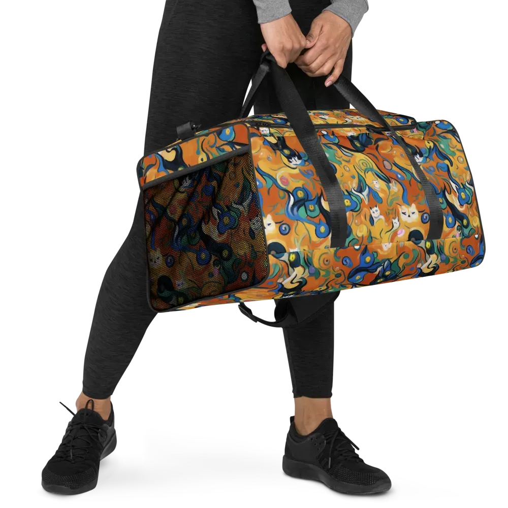 Whimsical Feline Dance on Duffle Bag — Right Front