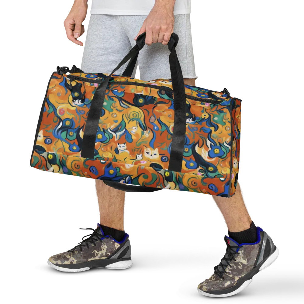 Whimsical Feline Dance on Duffle Bag — Front