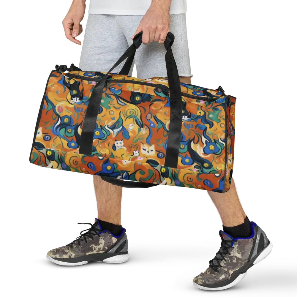 Whimsical Feline Dance on Duffle Bag — Front
